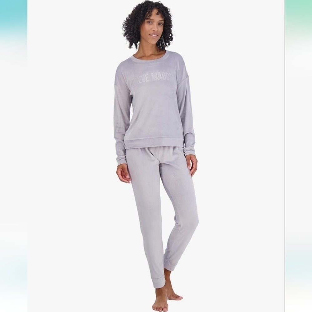 Steve Madden Women's PJ Set - 2 Pc Peach‎ Fuzz Velour Drop Shoulder Shirt Large